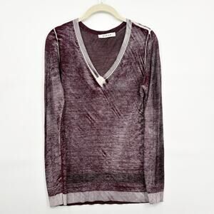 Kokun Size S Overdye V Neck Sweater Bamboo Cashmere Vino Mineral Wash Mesh